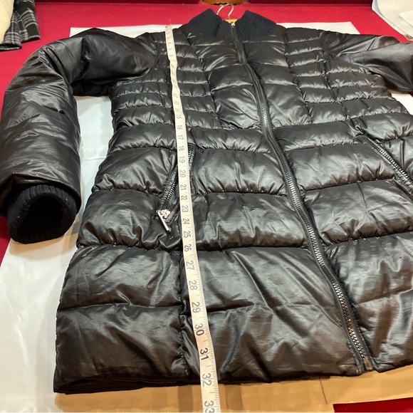 Betsey Johnson BLACK LONG Puffer COAT Zip Pockets Knit Ribbed High Collar Cuff L - Picture 5 of 16